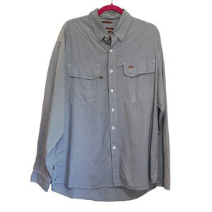 Simms Blue White checked Fishing UPF Protection Cotton Performance Shirt sz L